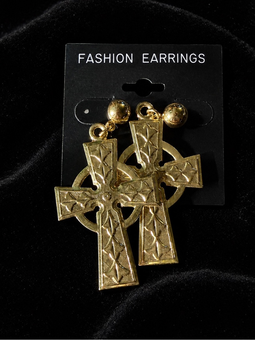 Fashion Earrings Gold Toned Celtic Cross Earrings